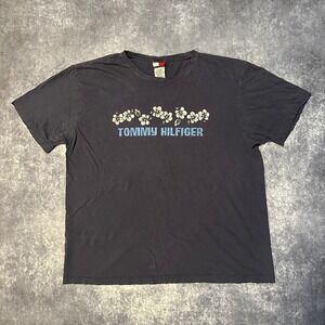 Y2K Tommy Hilfiger Surf T‎ Shirt Men's XL Navy Floral Logo Graphic Hawaii
